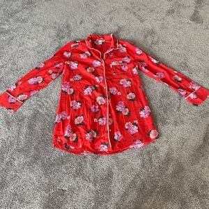 Victoria's Secret Red Floral Print Button-Down Night Shirt SIZE M